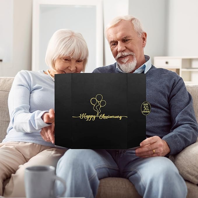DARUNAXY Black Gold 50th Anniversary Party Decorations, Happy 50th Anniversary Alternative Signature Guest Book for Parents Cheers to 50 Years Gifts 50 Anniversary Signing Card Board Party Supplies