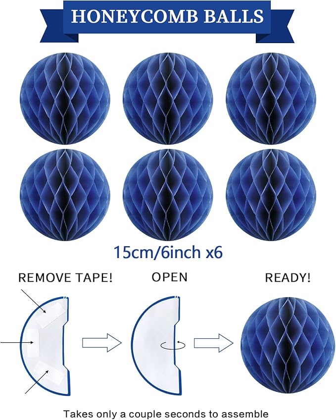 Retirement Party Decorations Kit for Women Men - 16-Piece Elegant Blue Set with Pre-Strung Banner, Honeycomb Balls, Swirls & Garland | Instant Setup Party Decor | Retirement Gifts & Supplies