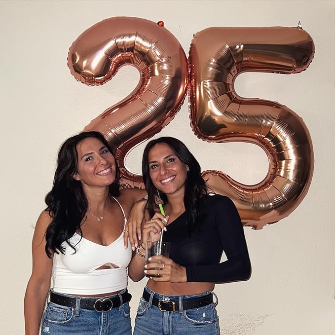 25 Balloon Number, Rose Gold Number 25th Birthday Balloons 40 Inch, 25 or 52 Years Old Rose Gold Birthday Decorations for Men Women, 25th Anniversary Decorations