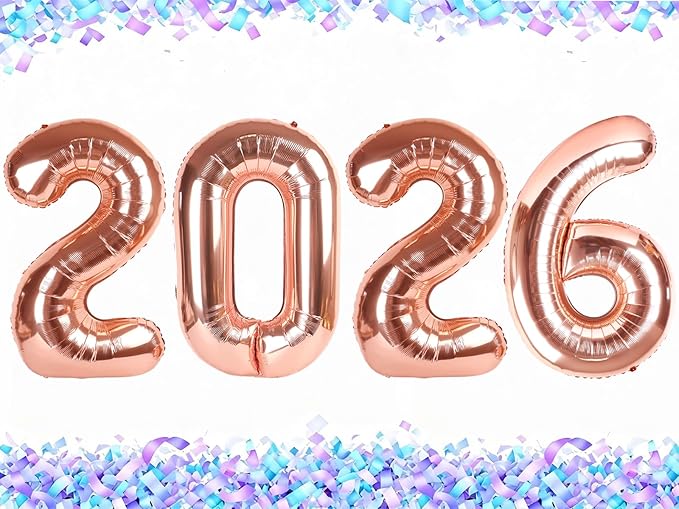 2026 Rose Gold Numbers Balloon 40 Inch, Happy New Years 2026 Balloons for Nye Decor Party, 2026 Digital Balloon Graduation Decoration Supplies