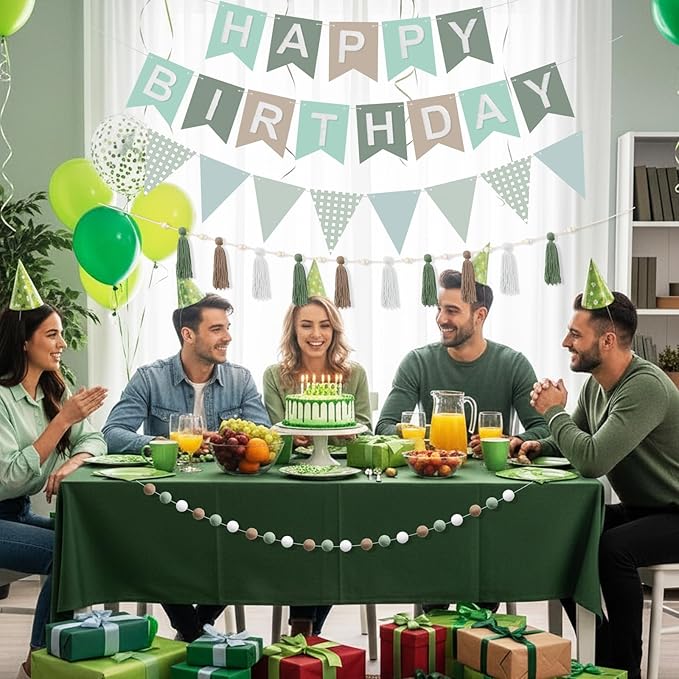 139 Pcs Felt DIY Custom Banner Kit Include 104 Letters 18 Swallowtail Flags 15 Pennants 2 Pcs Pom Pom Garland Tassel Pompom Decoration for Home Baby Shower Birthday(Baby Green)