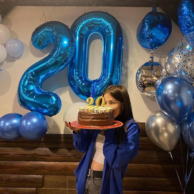 40 Inch Blue Number Balloon 2, Large Number Foil Balloons Mylar for Girl Boy Birthday Party Celebration Decorations Supplies, Digital Balloons for Wedding Anniversary Events Decorations