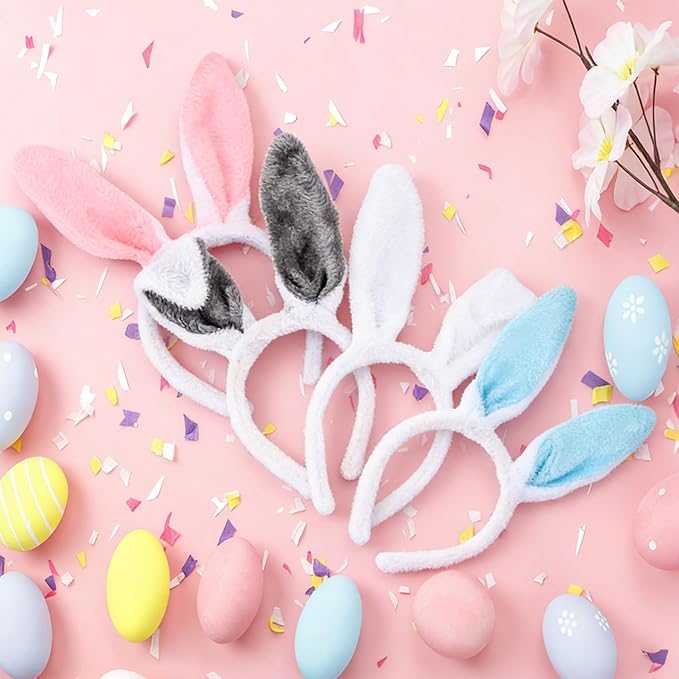 12Pcs Bunny Ears Headbands Plush Cute Rabbit Ear Hairbands Bunny Easter Halloween Costume Party Favors