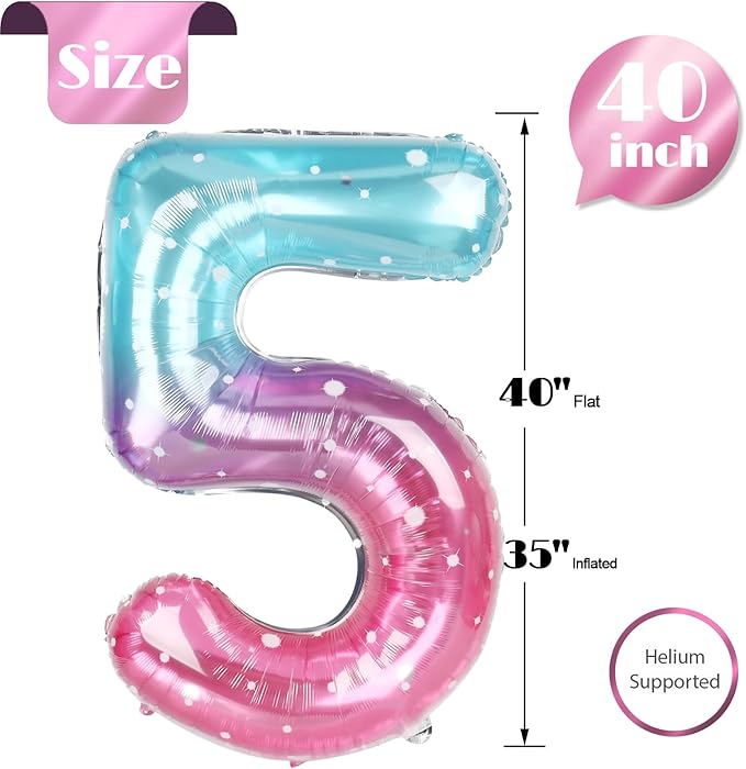 Starry Sky 5 Balloon, Number Balloons 40 Inch, 5th Birthday Balloon Decorations, Starry Sky Party Supplies, 5 Number Balloons, Number 5 Balloon