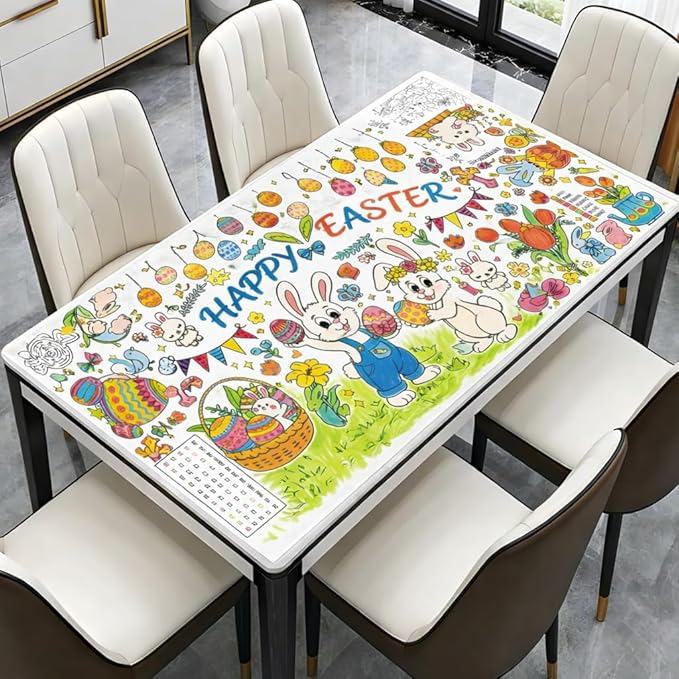 Easter Coloring Tablecloth for Kids – Giant 31.5" x 72" Color-In Paper Table Cover | Disposable Thick Kraft Paper, Bunny & Eggs Activity Poster for Easter Parties, Classrooms & Family Crafts(Easter)