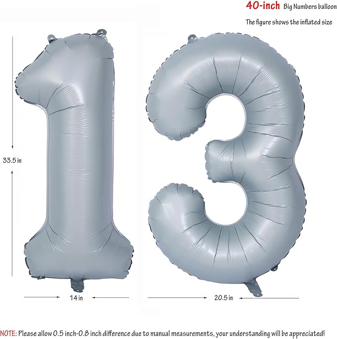 40 In Matte gray Number Balloons Helium Foil Mylar Balloon Birthday Party banquet Decoration 13