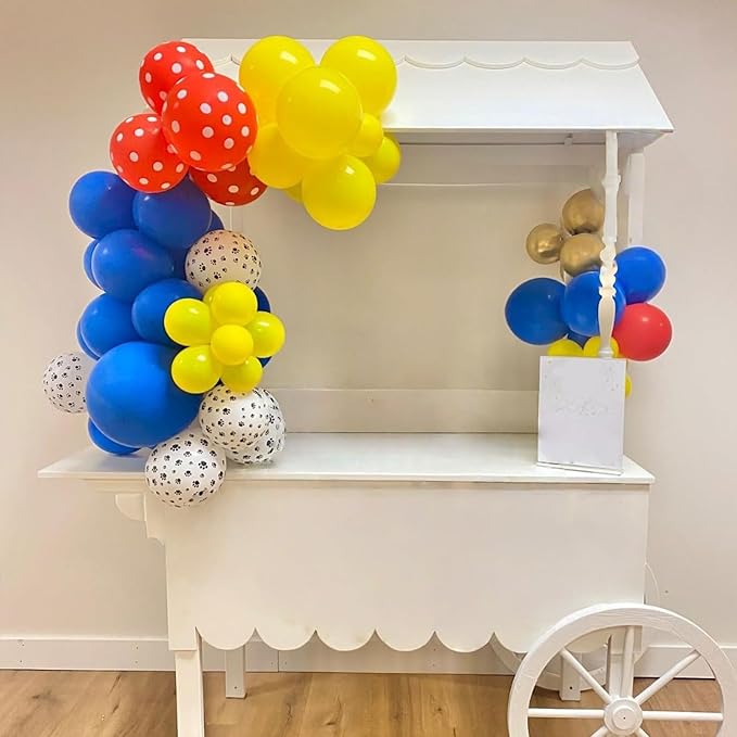 Dog Paw Balloons, 12 Inch Carnival Circus Balloons Red Yellow Blue and White Paw Print Puppy Balloons Colorful Confetti Latex Balloon for Dog Themed Birthday Party Decorations