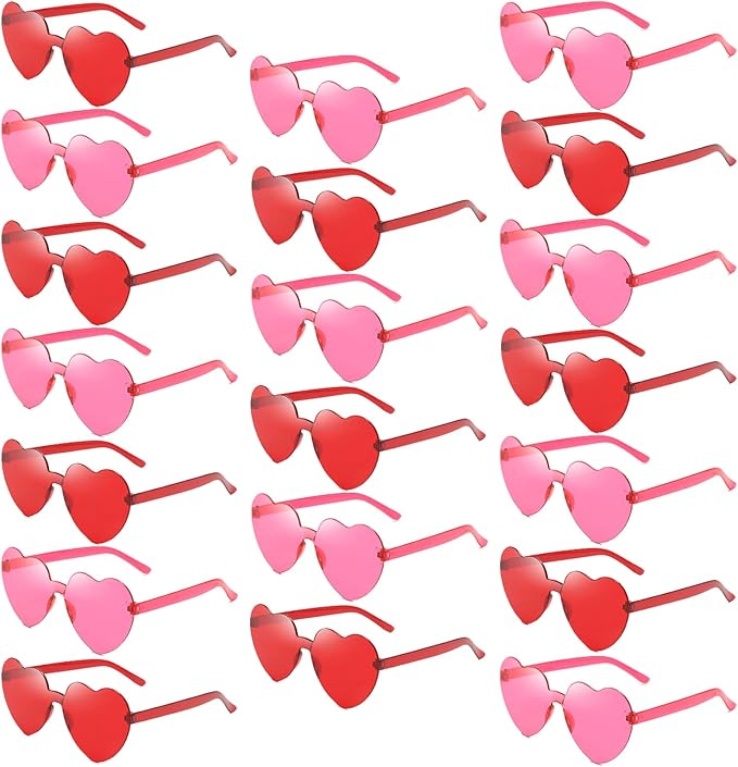 20 Pack Heart Sunglasses for Women Candy Transparent Rimless Bulk Heart Shaped Glasses for Bachelorette Party Favors