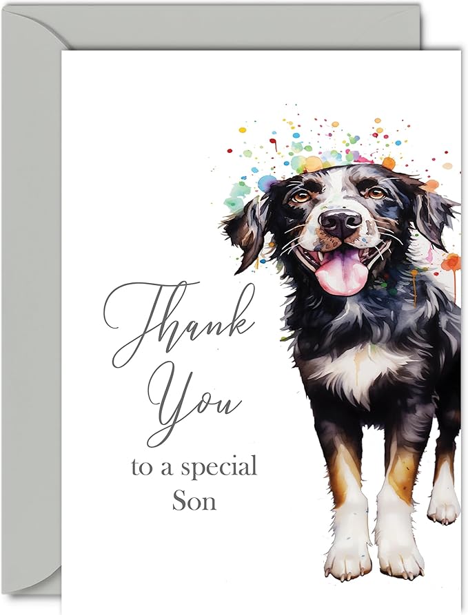 Thank You Cards for Son - Party Dog - Thankyou Cards for Son from Dad Mum, Heartfelt Appreciation Card 5x7 Inch Thank You So Much Greeting Cards