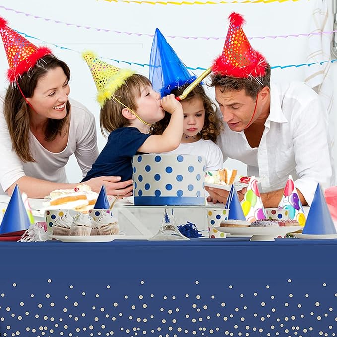 Yancorp 2 Pack Plastic Tablecloth Disposable Navy Blue Gold Tablecloth for Rectangle Tables 54" x 108" Party Decorations Birthday Thanksgiving Christmas Wedding Outdoor BBQ Picnic