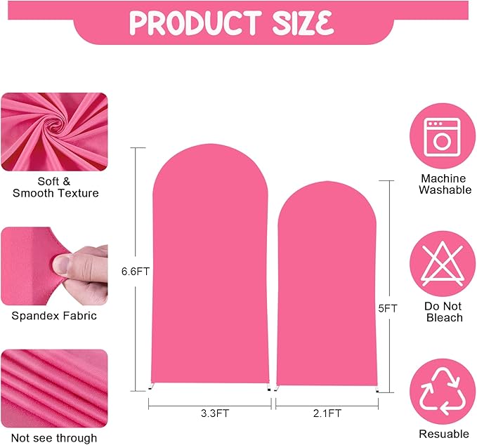 Hot Pink Arch Backdrop Covers - 6.6FT, 5FT Spandex Fitted Wedding Arch Stand Covers Round Top Chiara Arch Backdrop Cover for Valentines Wedding Birthday Party Decoration