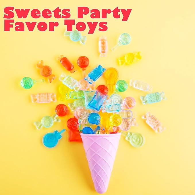 Niceup Plastic Candy Toys Lollipop Fake Sweets 160pcs Small Candyland Décor Party Favors Resin Figurine Slime Charms for Easter Egg Birthday Pinata Goodie Bag Fillers, Rave Trinkets