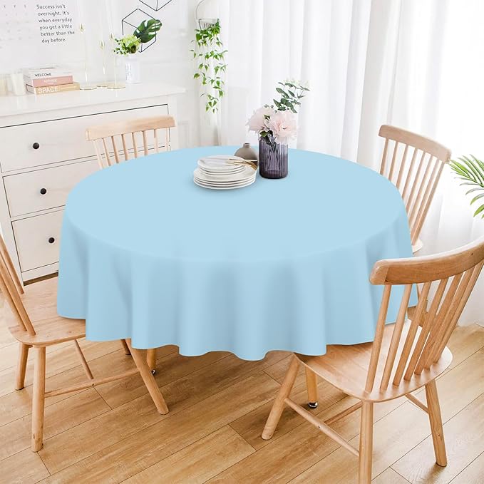 Mulbozy 12 Pack Light Blue Round Tablecloth, 84 Inches Plastic Table Cover, Premium Disposable Round Party Tablecloth for Restaurant Dinners, Wedding, Grad Party, Baby Shower, Outdoor Camping