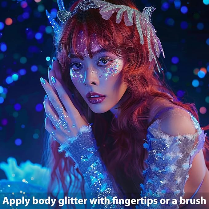 Mysense Purple Body Glitter Stick,Mardi Gras Face Hair Glitter,Singer Concert Festival Rave Outfit Accessories for Women Kids,Sparkling Mermaid Sequins Chunky Glitter Makeup