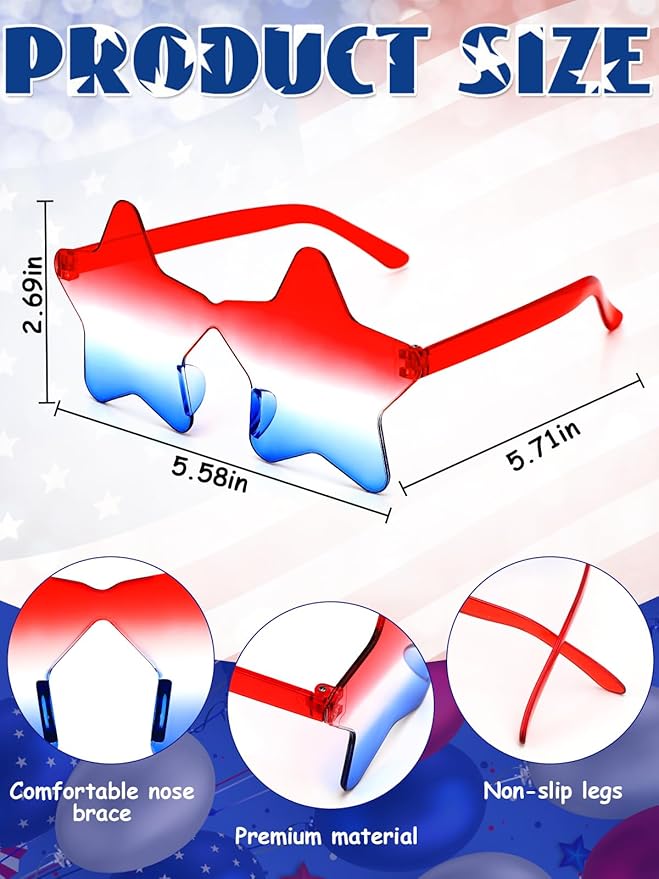 12 Pairs Heart Shaped Sunglasses Rimless Star Glasses for Men Women Party Favors Fun Colorful Glasses Accessories