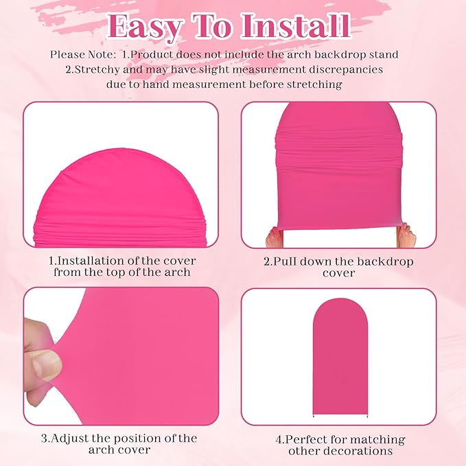 3-Piece Arch Backdrop Cover, Stretchy Spandex Wedding Arch Covers 4FT, 5FT, 6FT for Round Chiara Arch Stand, Hot Pink Arch Cover for Photo Background Birthday Party Banquet Ceremony Decor