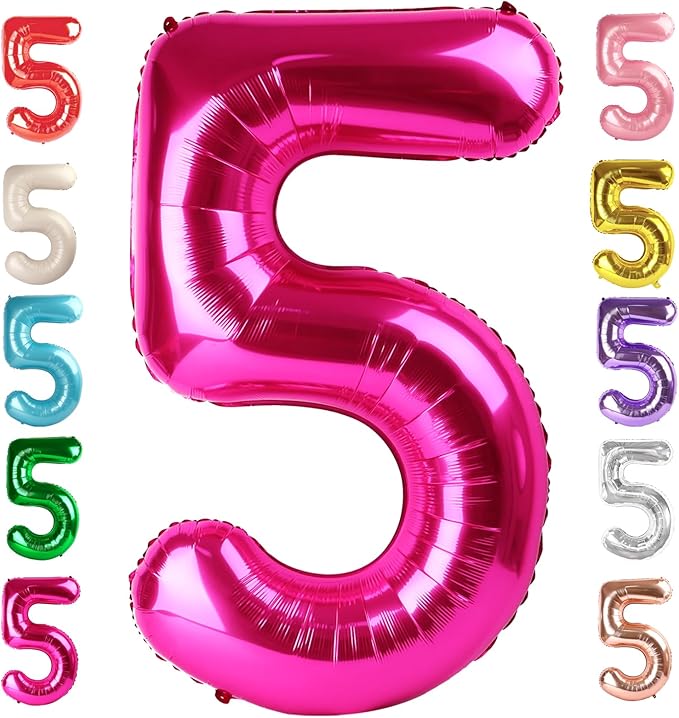 Balloon Numbers 40 Inch 5 Ballon for 5th Birthday Decorations, 15 25 35 50 Big Hot Pink Number Balloons for Wedding Photo Shoot Party Decor