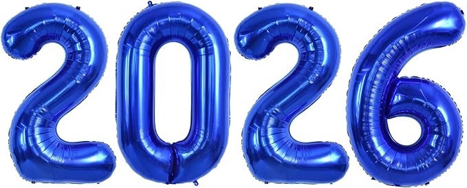 TONIFUL 2026 Navy Blue Foil Number Balloons 16 Inch Navy Blue Number Banner 2026 Graduation Aluminum Foil Mylar Balloons for New Year Eve Christmas Anniversary Party Supplies