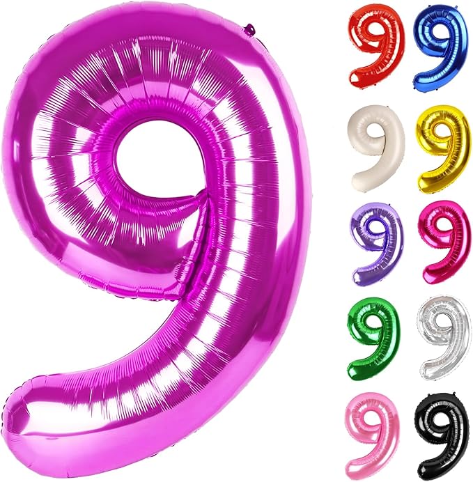Rosy Purple Number 9 Balloon 40 Inch, 9 Balloon Number, 9th Birthday Decorations, Rosy Purple Party Supplies for Boys Girls