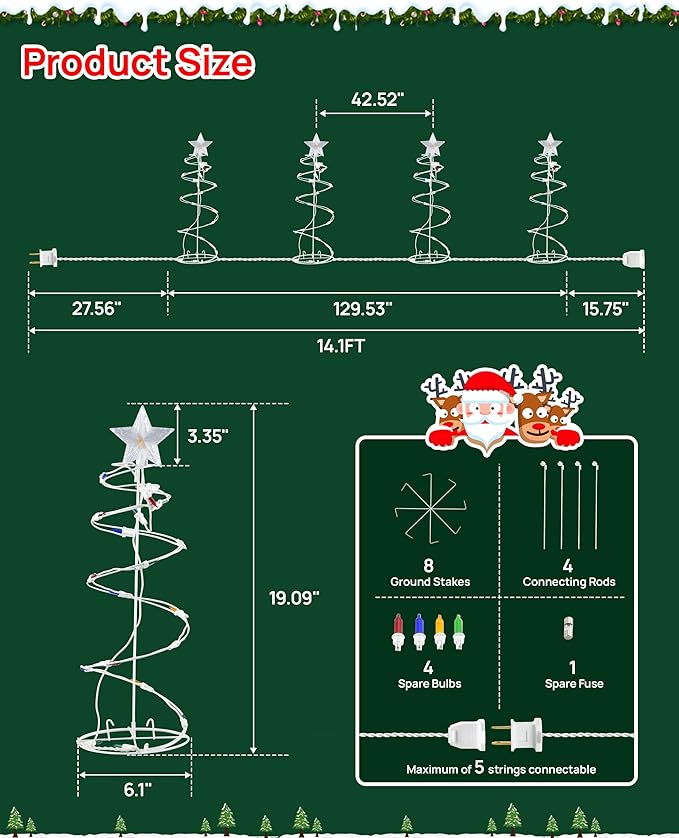 Spiral Christmas Tree Outdoor - 4 Pack Spiral Christmas Tree Pathway Lights Waterproof - Multicolor Spiral Lighted Xmas Trees Lights for Outside Garden Yard Porch, Christmas Decorations