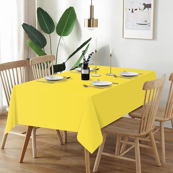 QIKSION Yellow Plastic Table Cloth Disposable 6 Pack, 54 x 108 Inch Tablecloths for Birthday Party, Easter Decorations, Rectangle Table Cover
