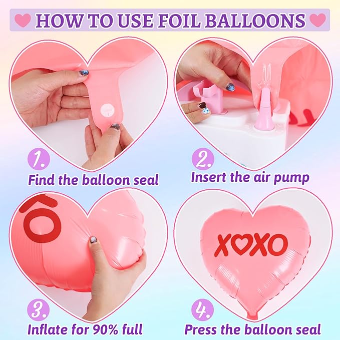 12pcs Valentine's Day Heart Balloons, 18 Inch Foil Heart Shaped Balloons With Heart Garland Valentines Galentines Day Decorations