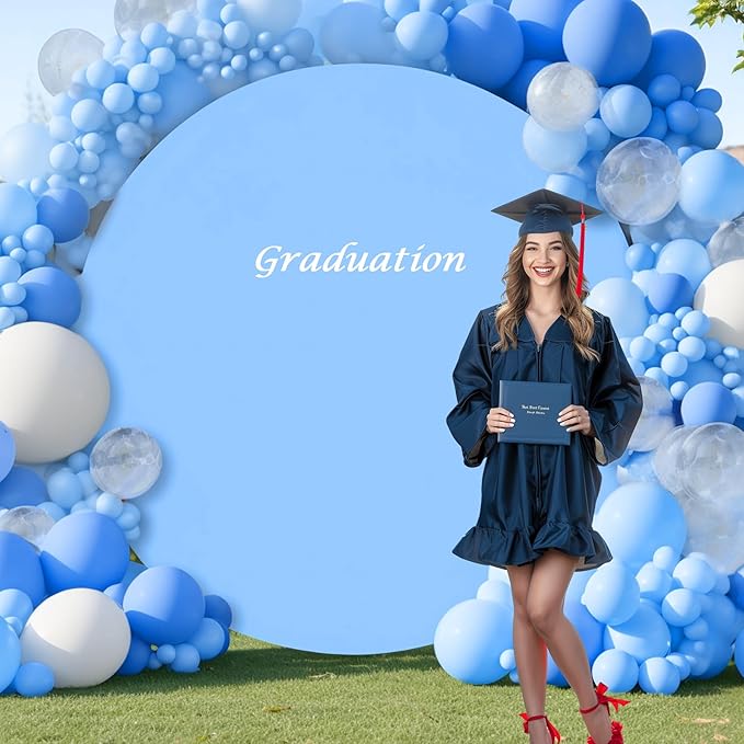 Gallety 7.2FT Baby Blue Round Backdrop Cover with Size Adjuster & 4 Metal Clips, Universal Fit for 5ft-7.2ft Circle Stand, Polyester Fabric Arch Cover for Wedding, Birthday Party, Photography Decor