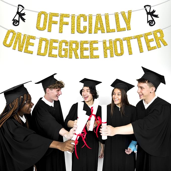 Officially One Degree Hotter Banner, Congrats Grad/Big Degree Energy, 2026 High School/College/Senior Graduation Party Decorations Supplies