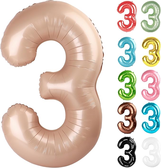 Light Brown Number 3 Balloon 40 Inch, 3 Balloon Number, 3rd Birthday Decorations, Light Brown Party Supplies for Boys Girls
