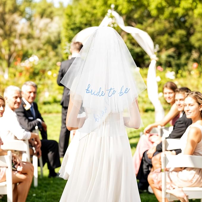 Blue Bride to Be Sash Veil for Bachelorette Party Decorations, 2 Pack Bride to Be Decorations Set for Women and Girls, Blue Bridal Shower Gift, Wedding Engagement Gifts for bride