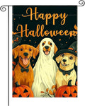 Fall Garden Flag for Outside, Happy Halloween Pumpkin Dog Garden Flags - 12x18 Inch Double Sided, Halloween Fall Decorations Outdoor, Burlap Halloweens Gardens Flag Decor for Outside Home, Falls Flags