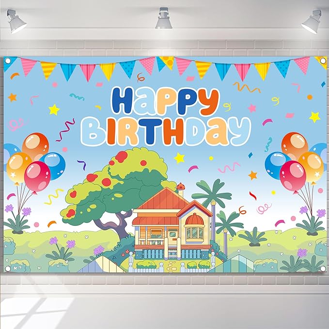 5x3ft Blue Dog Theme Backdrop Cartoon Photography Background Kids Boys Girls Birthday Party Decorations Photo Booth Banner Props