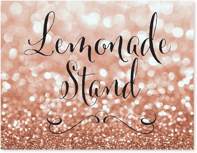 Andaz Press Wedding Party Signs, Glitzy Rose Gold Glitter, 8.5x11-inch, Lemonade Stand Reception Dessert Table Sign, 1-Pack, Bokeh Colored Party Supplies