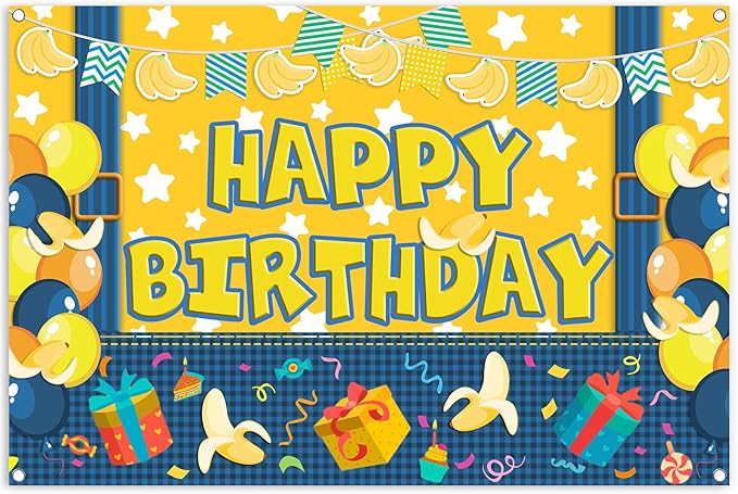 5x3ft Yellow Cowboy Cartoon Theme Backdrop Cartoon Banana Photography Background Kids Boys Girls Birthday Party Decorations Photo Booth Banner Props