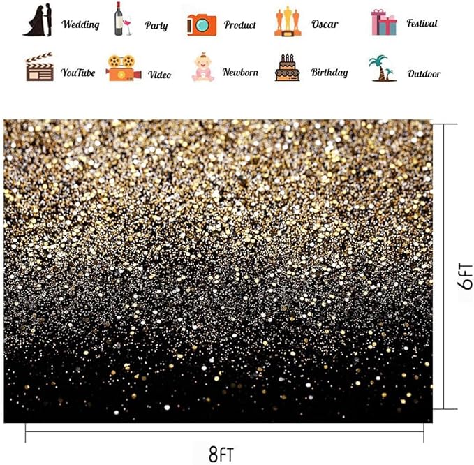 CHAIYA 8x6ft Black and Gold Backdrop Gold Spots Backdrop Vinyl Photography Backdrop Vintage Background for Family Birthday Party Newborn Studio Props