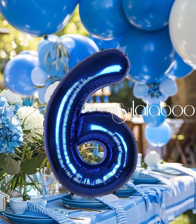 40Inch Navy Blue 6 Balloon Number Large Helium Royal Blue Number Balloons 0-9 Giant Digital 6th Foil Mylar Big Party Balloon for Boy Birthday Party Anniversary Graduation Decorations