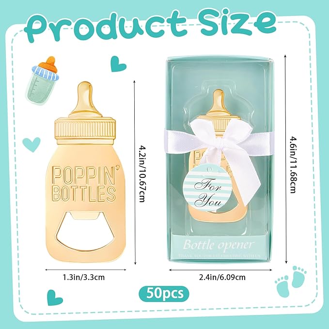 50Pack Poppin Bottle Openers for Baby Shower Favors Boy Baby Shower Return Gifts Decorations and Blue Souvenirs