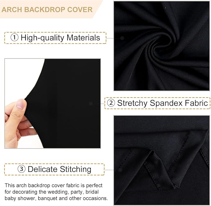 Spandex Arch Backdrop Cover Set of 3 Black Wedding Arch Stand Cover 5FT 6FT 7FT for Arched Frame Decor 2 Sided Arch Stand Covers Backdrop Fabric Round Top Arched Covers for Wedding Ceremony
