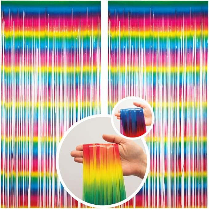 Pack of 2 Rainbow Fringe Curtains – Rainbow Tinsel Backdrop for Photo Booth, Birthday, Wedding, Baby Shower, Bachelorette, Christmas & Holiday Party Decorations