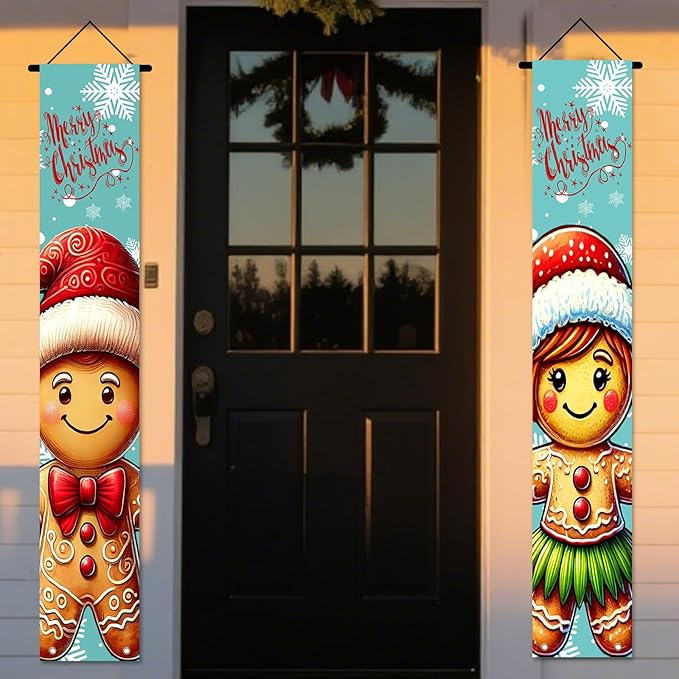 Nuxovilar Christmas Decorations Outdoor Yard Front Porch Sign Set, Vintage Christmas Tree Reindeer Door Banners for Front Door, Hanging Xmas Decor for Home Indoor Outdoor Wall Yard