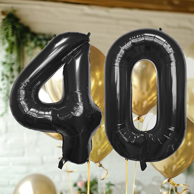 40 Inch Large Black Number Celebration and Decoration Balloon for Birthday Parties, Graduations, Anniversaries, Weddings, Photo Shoots, Special Events - Helium Foil Mylar (Black Number 40)