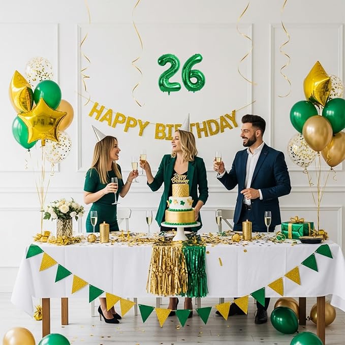 TONIFUL Number Balloons 16 Inch Green 2 Set 0-9 Number Mylar Foil Balloons 20 Pcs Custom digitalal for 2026 New Year Eve Birthday Party Engagement Graduations Anniversary Baby Shower Decor