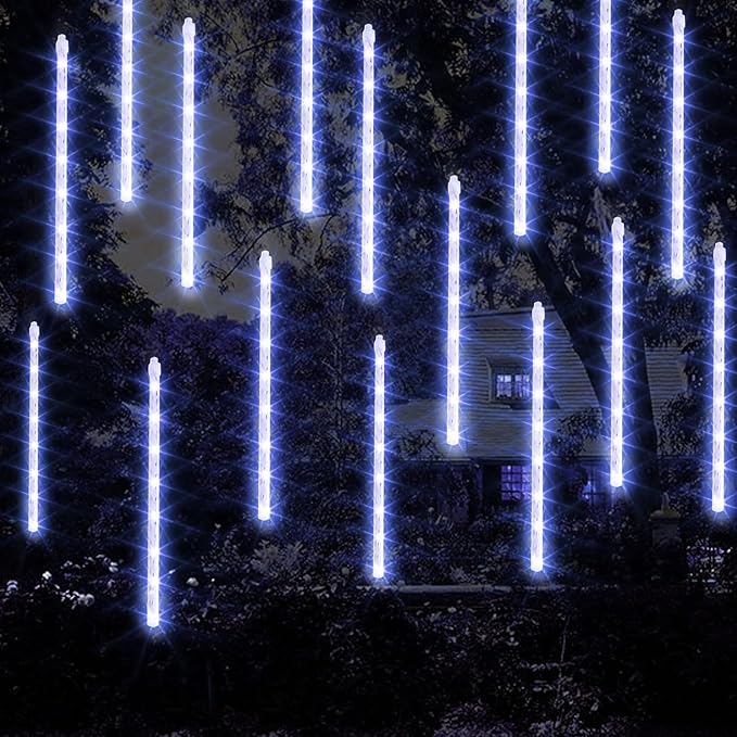 FUNPENY Meteor Shower Rain Lights, 288 LED Icicle Snow Falling Christmas Lights, Xmas Tree Holiday Decoration, White