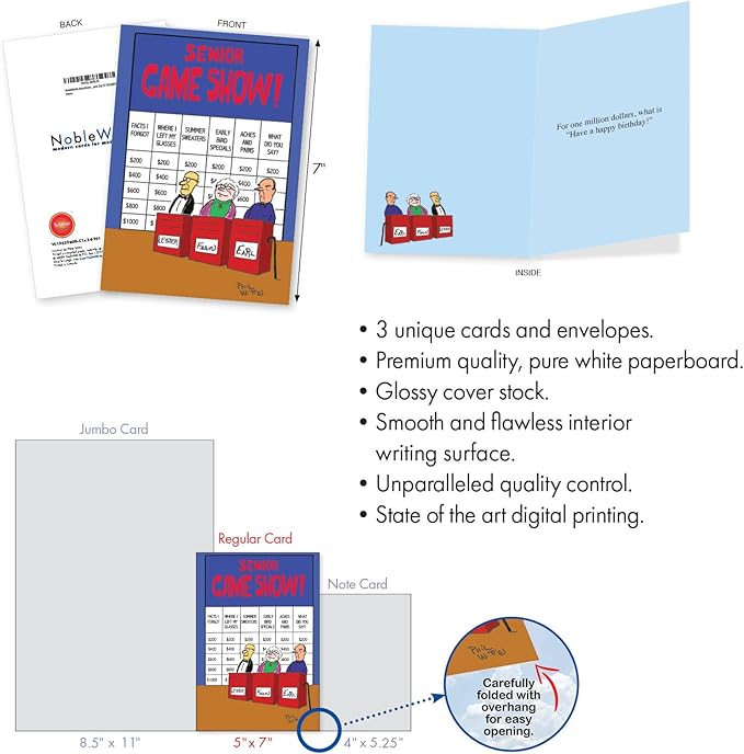 NobleWorks Assortment Pack of 3 Hilarious Birthday Greeting Cards with Envelopes (3 Designs, 1 Each) Game Day VC10232BDG-C1x3