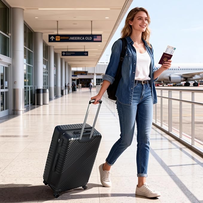 21 Inch Carry On Luggage, ABS Hardside Suitcase with Spinner Wheels, Airline-Approved Cabin Luggage with TSA Security Lock, Expandable Travel Suitcase for Flights, Business Trips & Weekend Vacations