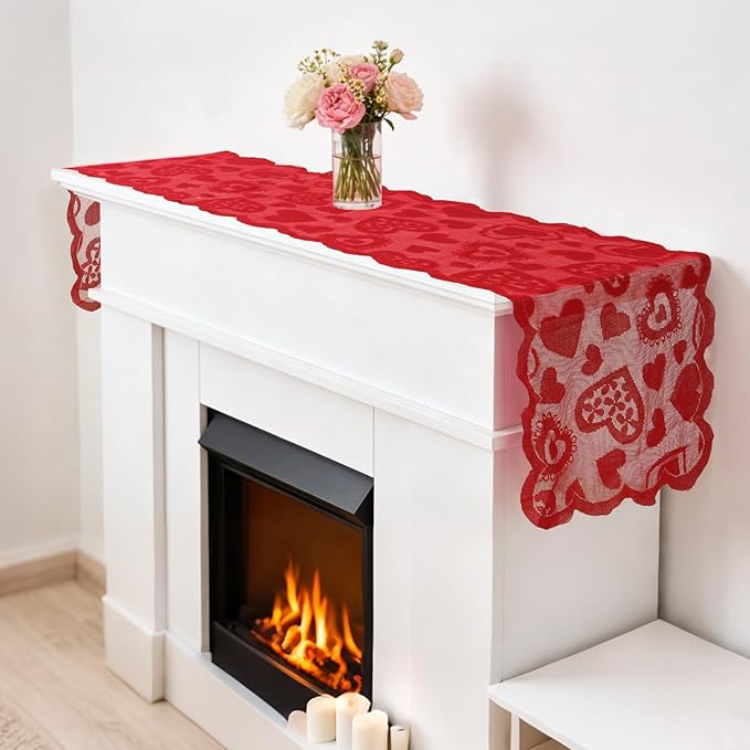 5Pack Valentines Day Decorations Valentine's Day Table Runner Red Heart Lace Table Runner for Valentines Day Decor Anniversary Engagement Wedding Home Table Romantic Decorations 13x72