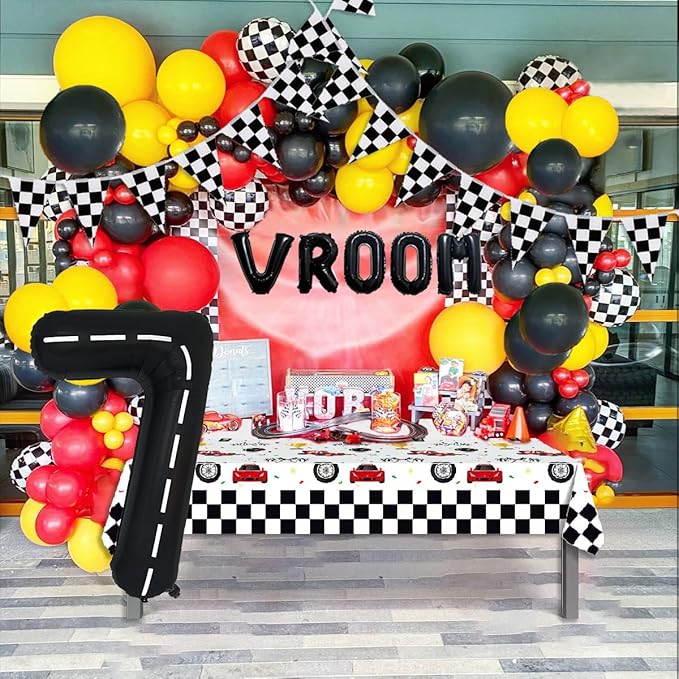 134pcs Race Car Balloon Birthday Party Supplies Decorations for Boys - Racing car Theme Party Supplies Happy Birthday Racecar Number Balloons Garland Kit Birthday Party (Arch, 7)