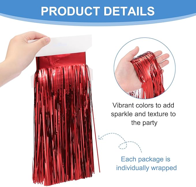 PATIKIL Foil Fringe Garland 10 Feet, 3 Pack Metallic Tinsel Streamers Fringe Banner Wall Hanging Curtain Backdrop for Wedding Birthday Christmas New Year Party Decoration, Red