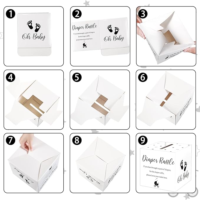 Funrous 51 Diaper Raffle Tickets with Box for Baby Shower Game Invitations Diaper Raffle Card for Gender Reveal Baby Shower Party Decoration Table Centerpiece(White Color)