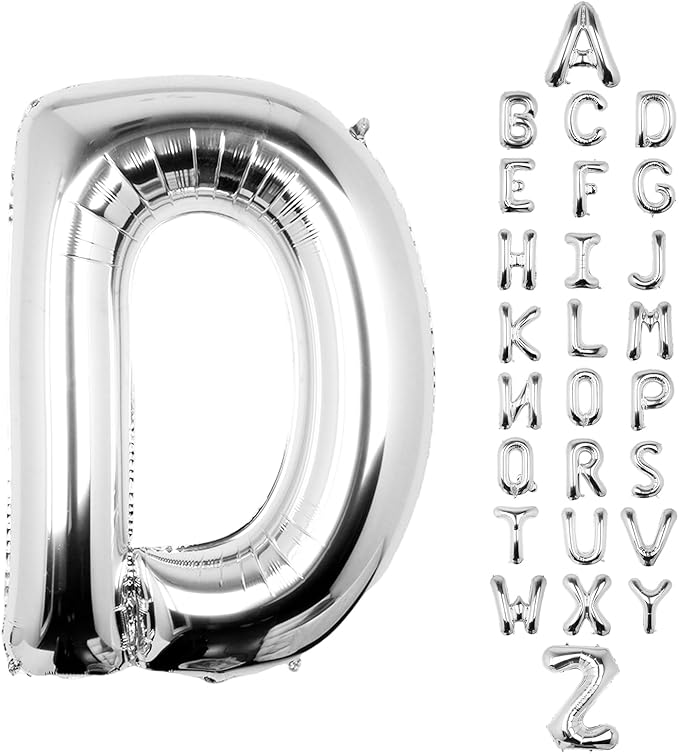 Letter Balloons 40Inch Large Giant big Foil Mylar Silver Balloons D for Birthday Party Decorations